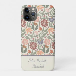 Cute Vintage Retro Flowers Customisable Name iPhone 11 Pro Case
