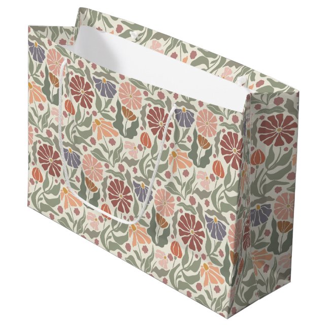 Cute Vintage Retro Flowers Large Gift Bag (Front Angled)