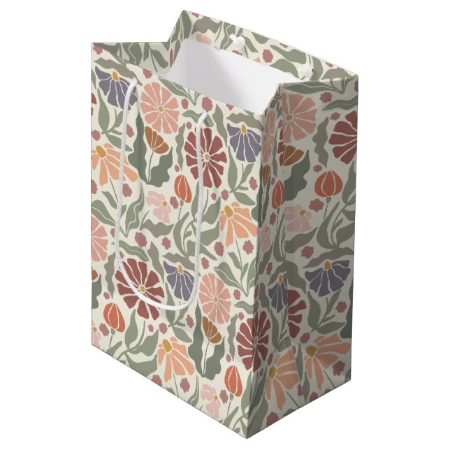 Cute Vintage Retro Flowers Medium Gift Bag (Front Angled)