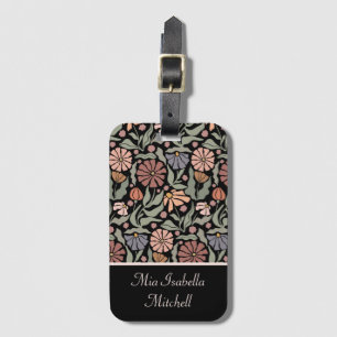 Cute Vintage Retro Flowers Name Luggage Tag