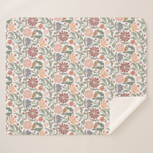 Cute Vintage Retro Flowers Sherpa Blanket