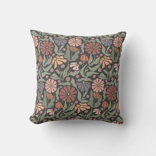 Cute Vintage Retro Flowers Throw Pillow (Front)