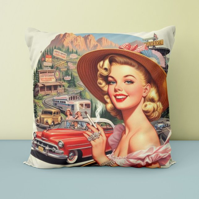 Cute Vintage Retro Girl Painting Cushion (Creator Uploaded)