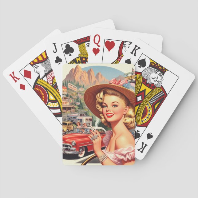 Cute Vintage Retro Girl Painting Playing Cards (Back)