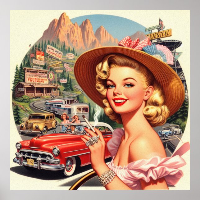 Cute Vintage Retro Girl Painting Poster (Front)