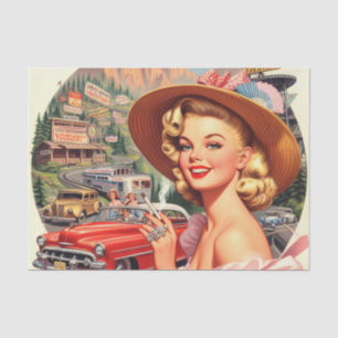 Cute Vintage Retro Girl Painting Tissue Paper