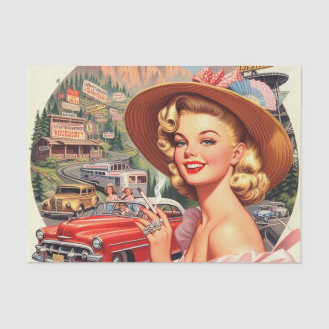 Cute Vintage Retro Girl Painting Tissue Paper (Front)