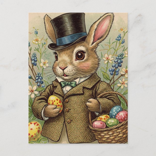 Cute Vintage Retro Rabbit Easter Eggs Postcard (Front)