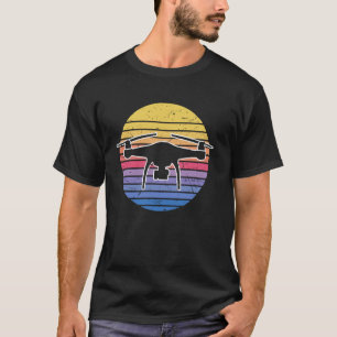 cute vintage retro sunset drone silhouette flying  T-Shirt