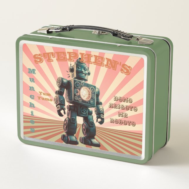 Cute Vintage Robot Custom Metal Lunchbox (Back)