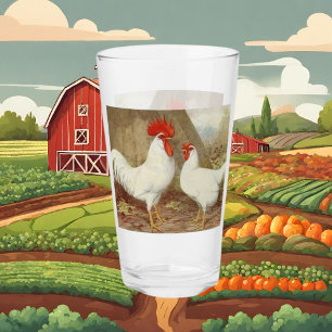 Cute vintage rooster hen Country glass