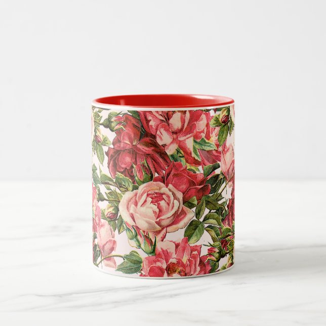 cute vintage roses Two-Tone coffee mug (Center)