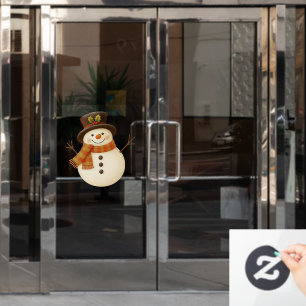 Cute, vintage rustic snowman window cling