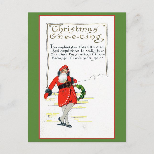 Cute Vintage Santa Christmas Greetings Poem Postcard (Front)