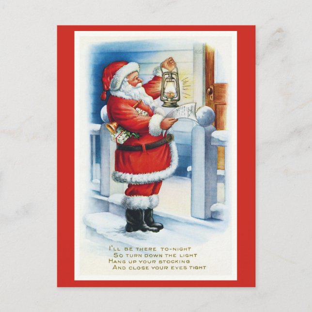 Cute Vintage Santa Christmas Poem Postcard (Front)