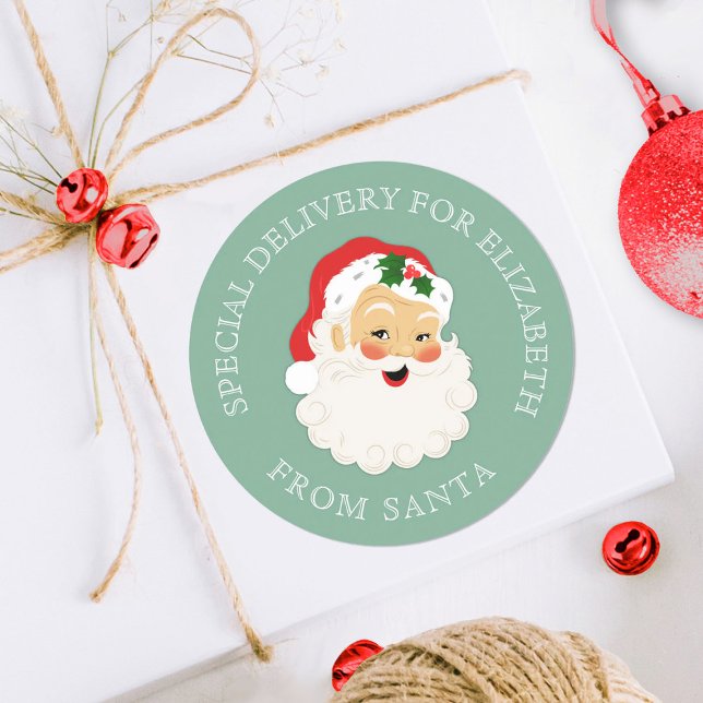 Cute Vintage Santa Claus Christmas Classic Round Sticker (A cute Christmas Santa Claus Sticker. Personalize it for your Christmas gifts.)