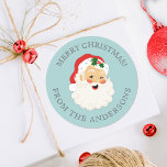 Cute Vintage Santa Claus Merry Christmas Classic Round Sticker<br><div class="desc">Cute vintage Santa Claus Merry Christmas stickers with a blue background! Fun for wrapping Christmas gifts. Comes in a variety of colours. Designed for you by Blackberry Boulevard.</div>