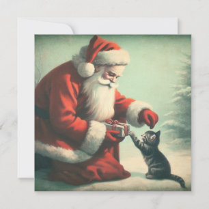 Cute Vintage Santa Claus with Kitten Card
