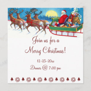 Cute Vintage Santa Clause Christmas Invitations