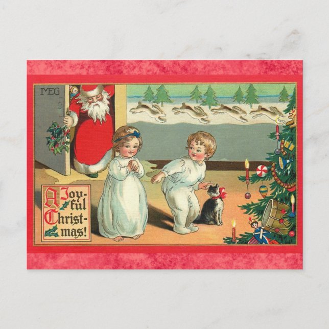 Cute Vintage Santa Kids Christmas Postcard (Front)