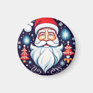 Cute Vintage Santa Round Design Retro  Magnet