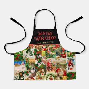 Cute Vintage Santa's Workshop with Custom Name Apron