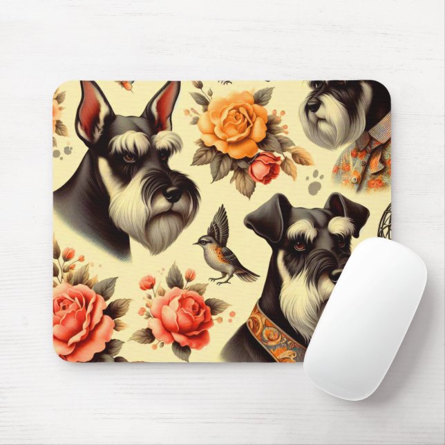 Cute Vintage Schnauzer  Mouse Mat (With Mouse)