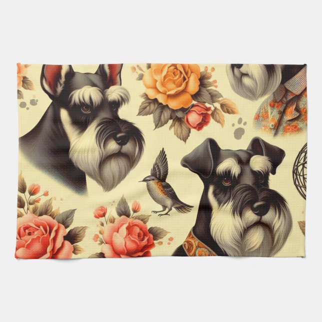 Cute Vintage Schnauzer  Tea Towel (Horizontal)