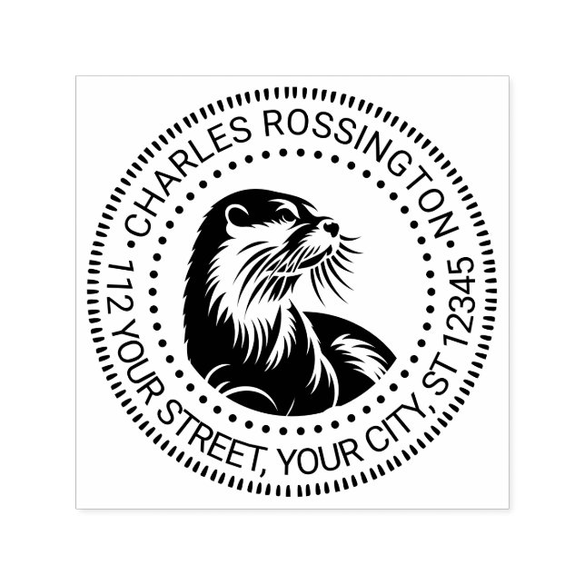 Cute Vintage Sea Otter Drawing #2 Name Address Self-inking Stamp (Design)