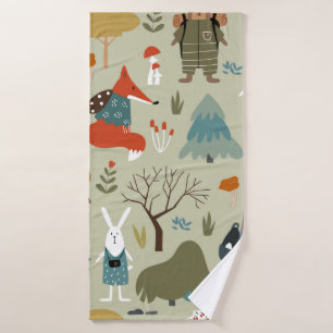 Cute vintage seamless pattern with taiga animals. bath towel