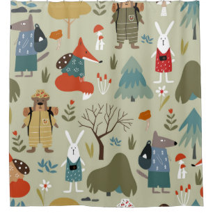 Cute vintage seamless pattern with taiga animals. shower curtain