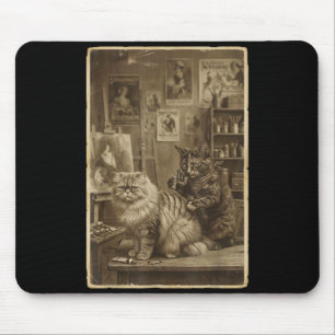 Cute Vintage Sepia Cat Tattoo Artist Mouse Mat