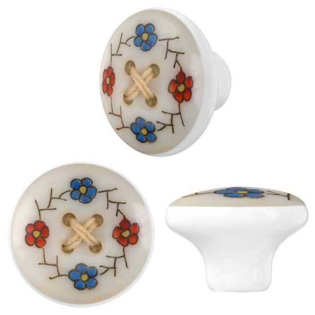 Cute Vintage Sewing Button Ceramic Knob (Charming vintage sewing button knob handles for your furniture, cabinets or drawers! )