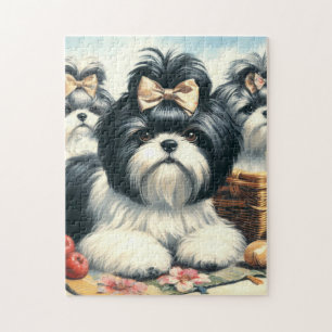 Cute Vintage Shih-Tzu Painting Jigsaw Puzzle