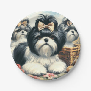 Cute Vintage Shih-Tzu Painting Paper Plate