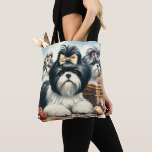 Cute Vintage Shih-Tzu Painting Tote Bag