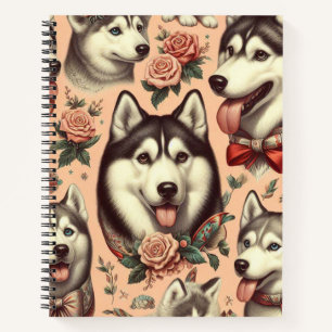 Cute Vintage Siberian Husky Illustration Notebook