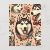 Cute Vintage Siberian Husky Illustration