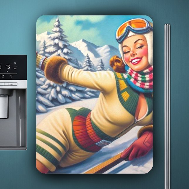 Cute Vintage Ski Pin-Up Magnet (Creator Uploaded)