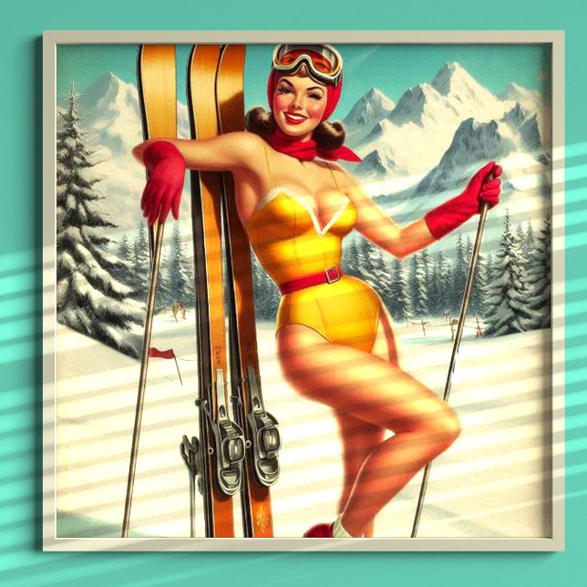 Cute Vintage Ski Pin Up Poster (Creator Uploaded)