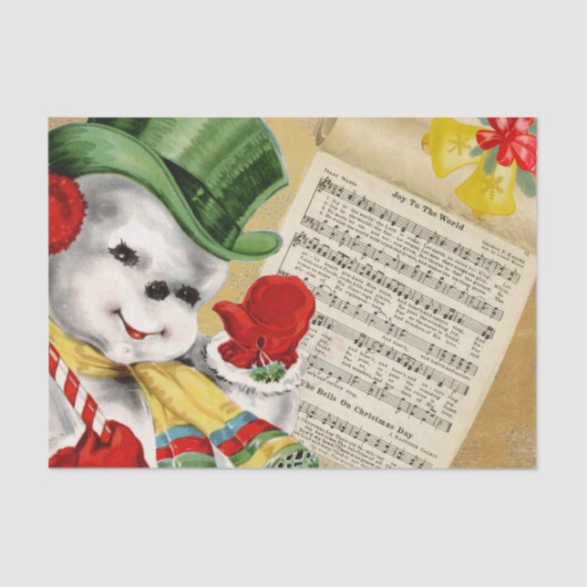 Cute Vintage Snowman Christmas Joy to the World Tissue Paper (Front)