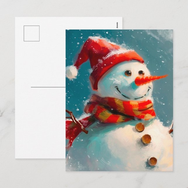 Cute Vintage Snowman Christmas Postcard (Front/Back)