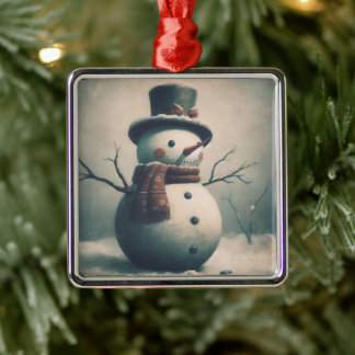 Cute Vintage Snowman for Snowy Christmas Metal Tree Decoration