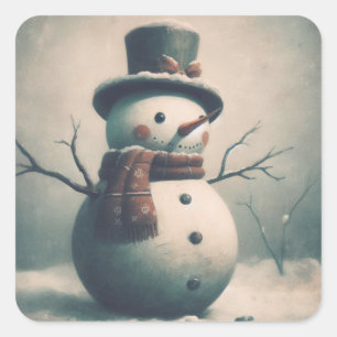 Cute Vintage Snowman for Snowy Christmas Square St Sticker