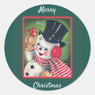 Cute Vintage Snowman Retro Christmas Classic Round Sticker