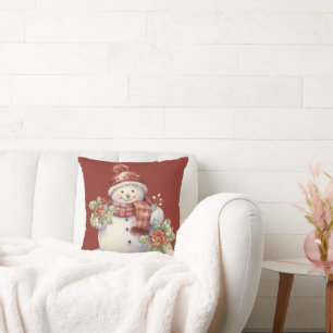 Cute Vintage Snowman Watercolor Holiday Cushion