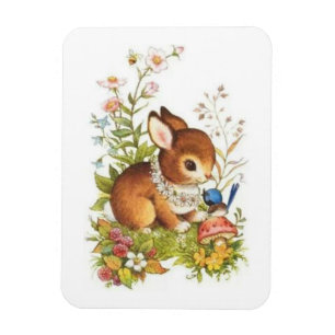 Cute Vintage Spring Easter Bunny In Flowers Magnet