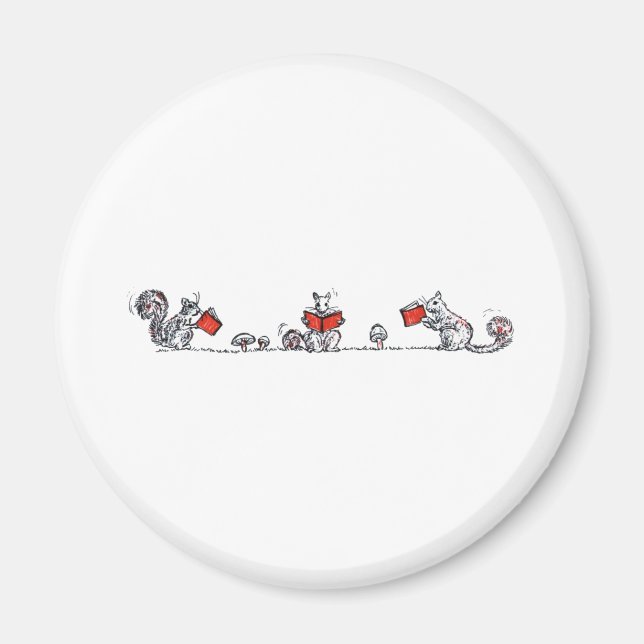 Cute Vintage Squirrels Reading Books Magnet (Front)