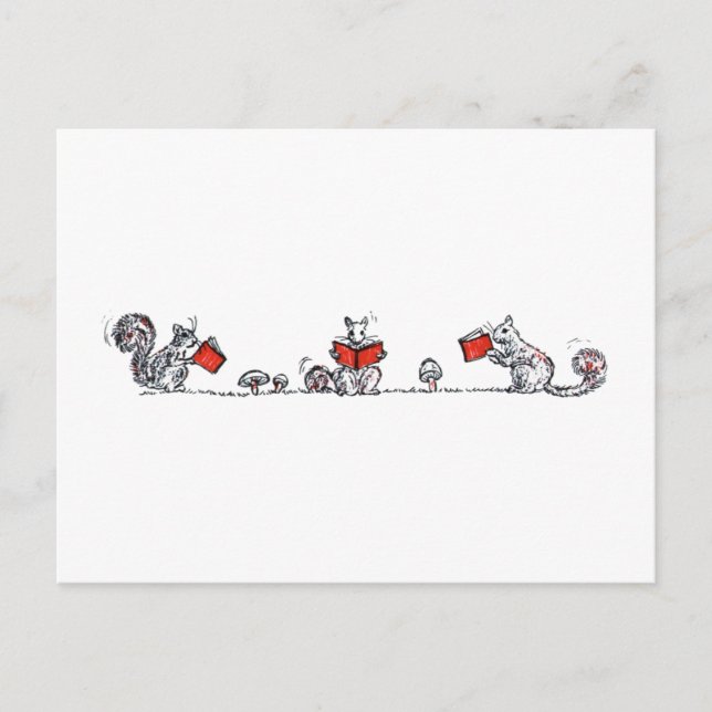 Cute Vintage Squirrels Reading Books Postcard (Front)