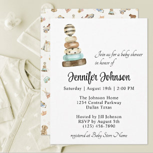 Cute Vintage Stack Ring Toy Boho Baby Shower Invitation